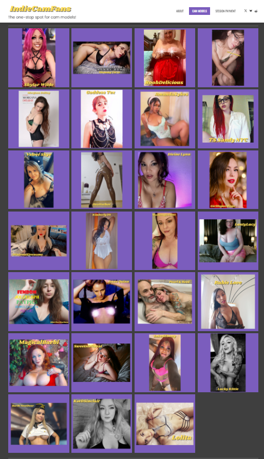 Independent Cam Models of IndieCamFans.com - this image includes thumbnails of all of the cam models!